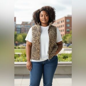 Charter Club Leopard Print Velour Feel Quilted Interior Women's Vest Size Large